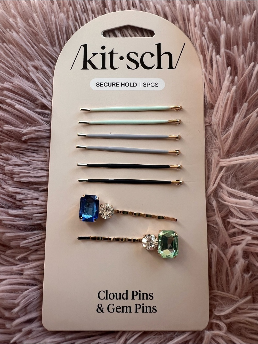 kitsch Gem & Bobby Pin Set in Blue, Green, Black, White